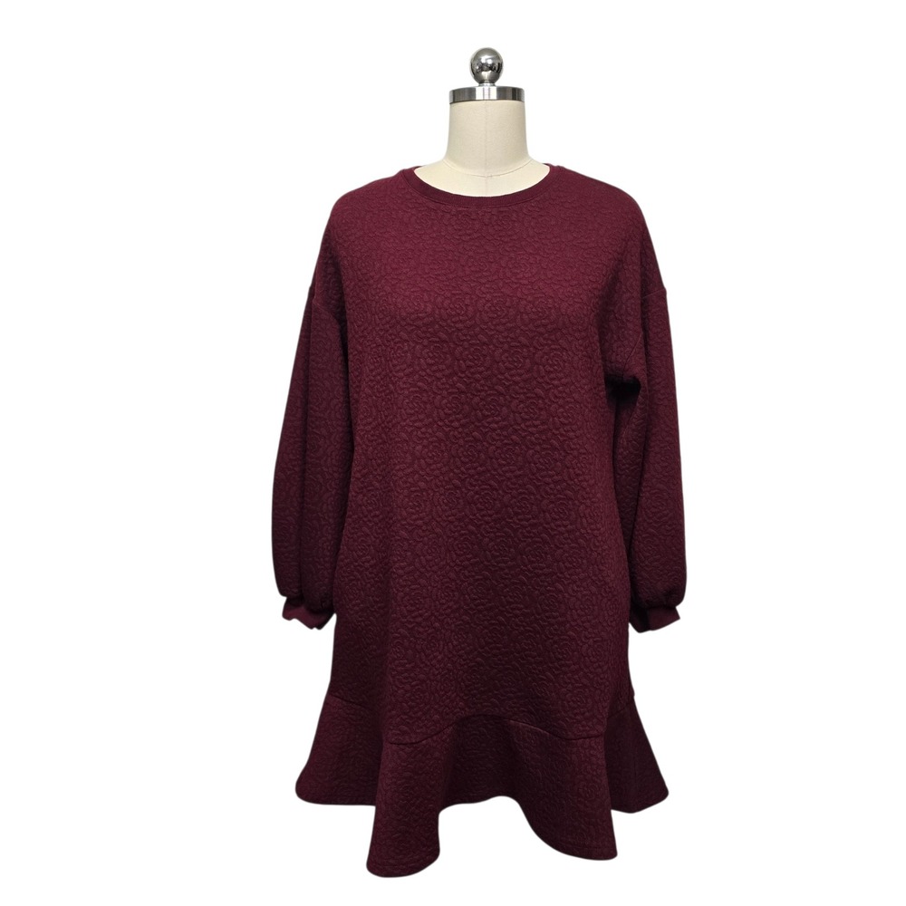 Mare Mare x Anthropologie Burgundy Floral‎ Jacquard Ruffle Hem Dress Size Small